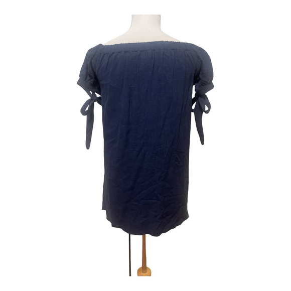 New with Tags- Lulus Al Fresco Evenings Navy Blue Off-the-Shoulder Dress - Picture 4 of 8